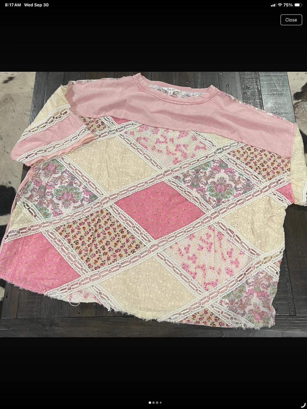 Oli & Hali Pink and Cream Patchwork Lace Panel Tunic